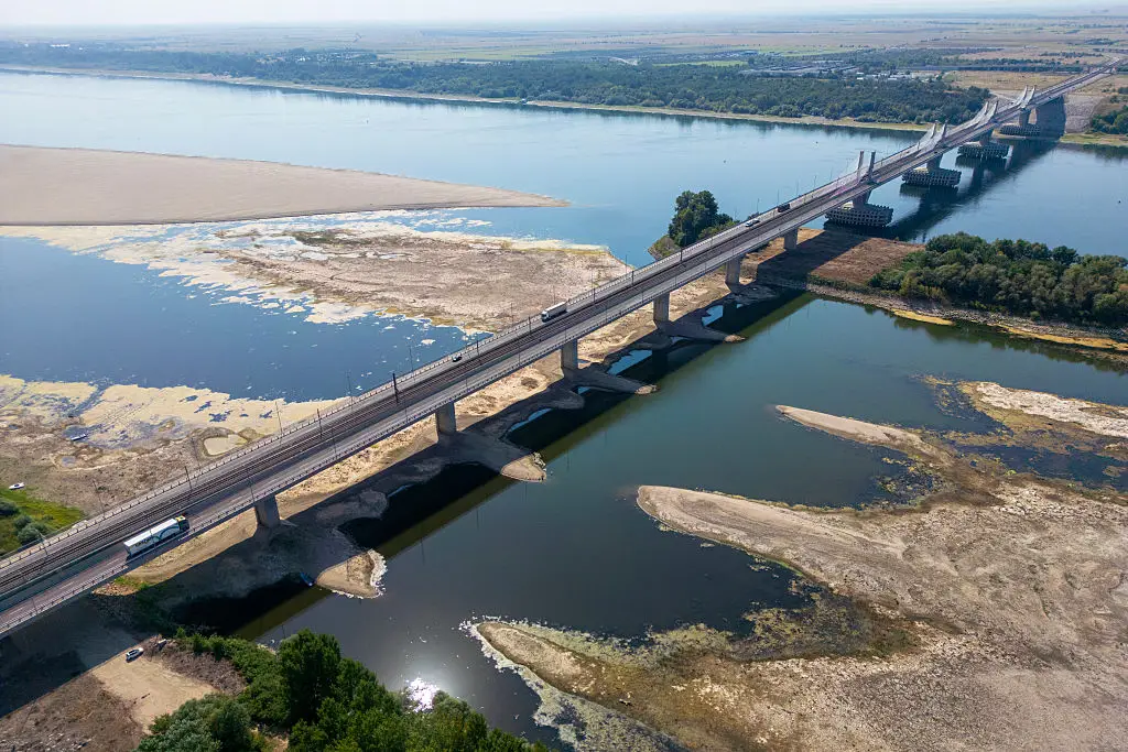 Prolonged drought and hot weather across Europe have pushed water levels along the Danube river to record seasonal lows, reaching its lowest flow rate in the last 30 years. (Photo by Dimitar KYOSEMARLIEV / AFP via Getty Images)
