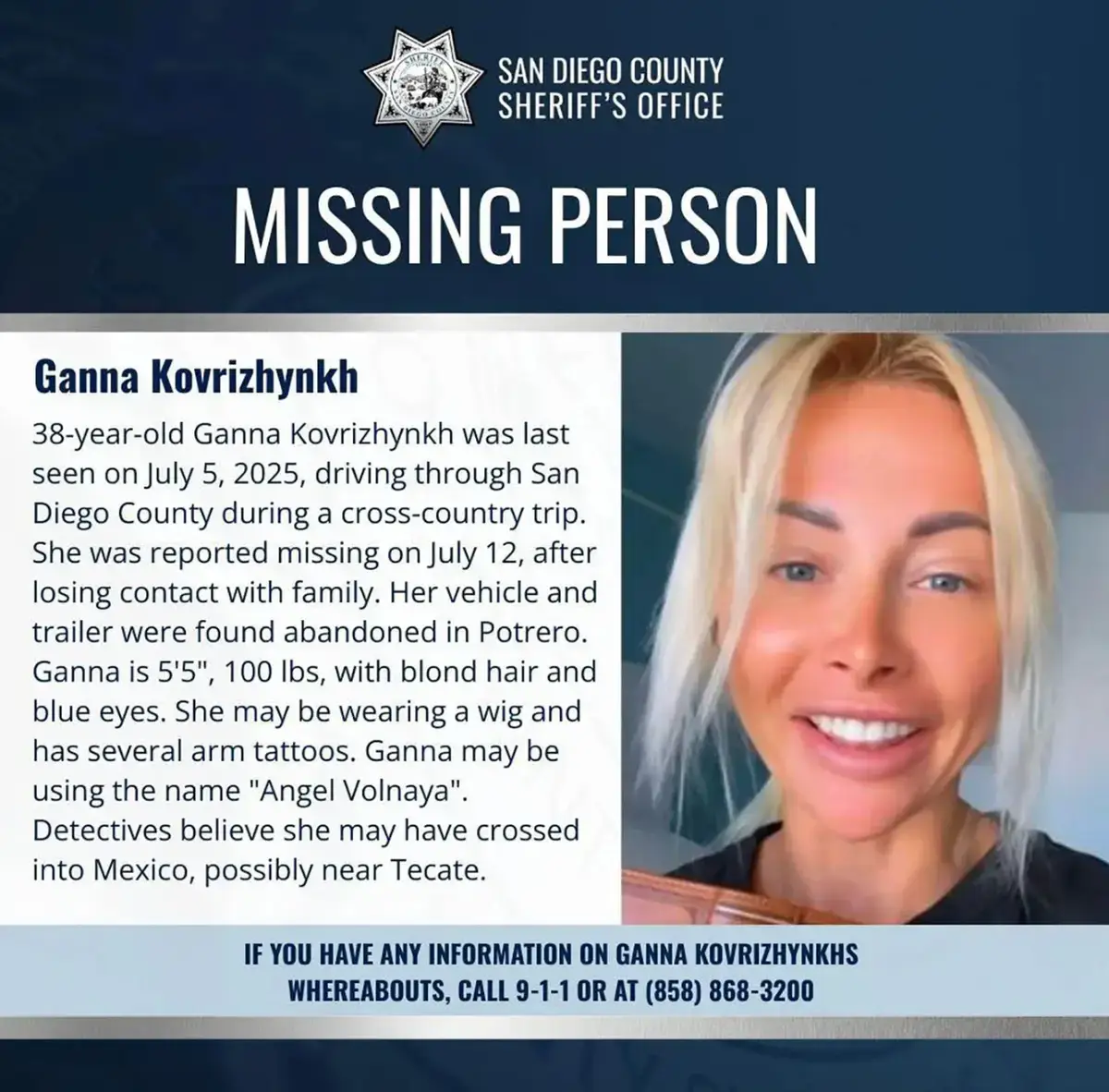 Ganna went missing last year (San Diego County Sheriff’s Office)