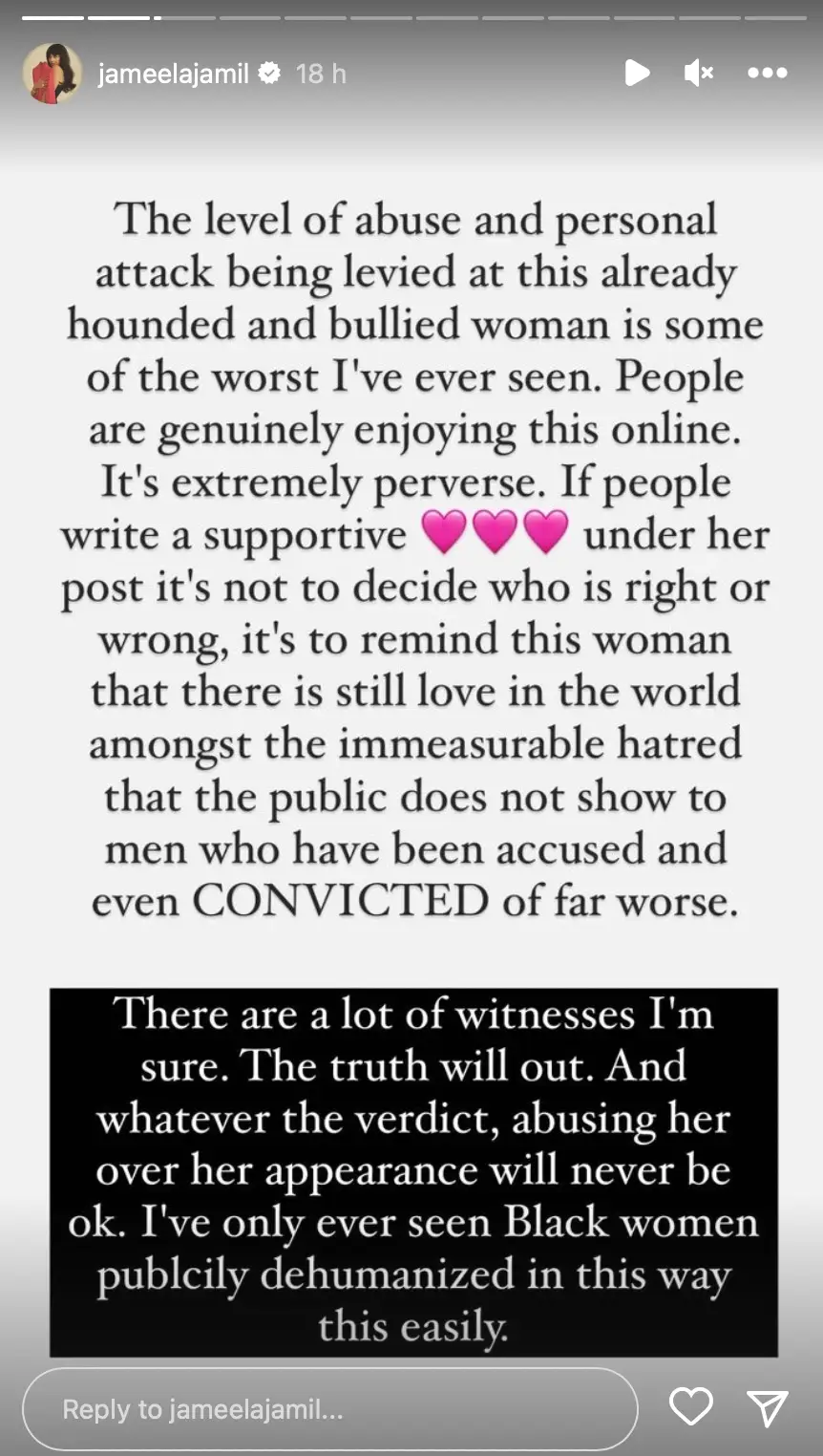 Jamil said it was wrong to body shame someone.