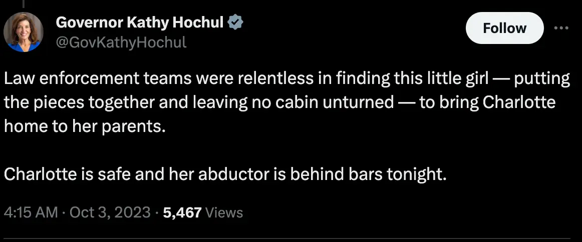 Gov. Hochul praised law enforcement's efforts.