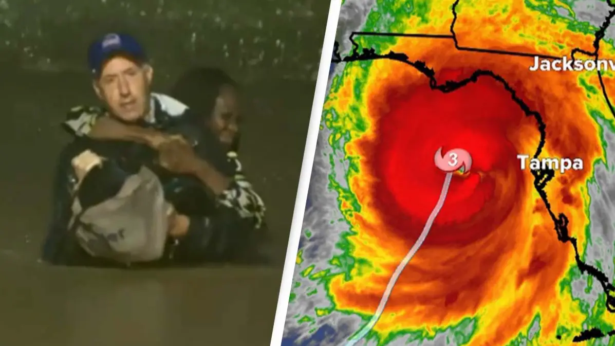 Weatherman stops live broadcast to save woman trapped in 'unsurvivable' Hurricane Helene flood