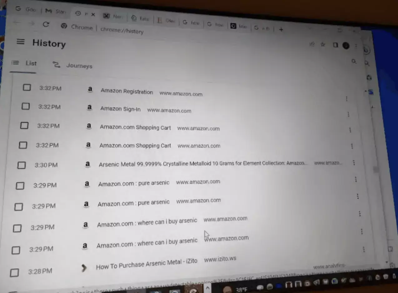 Email search history showed searches for arsenic.