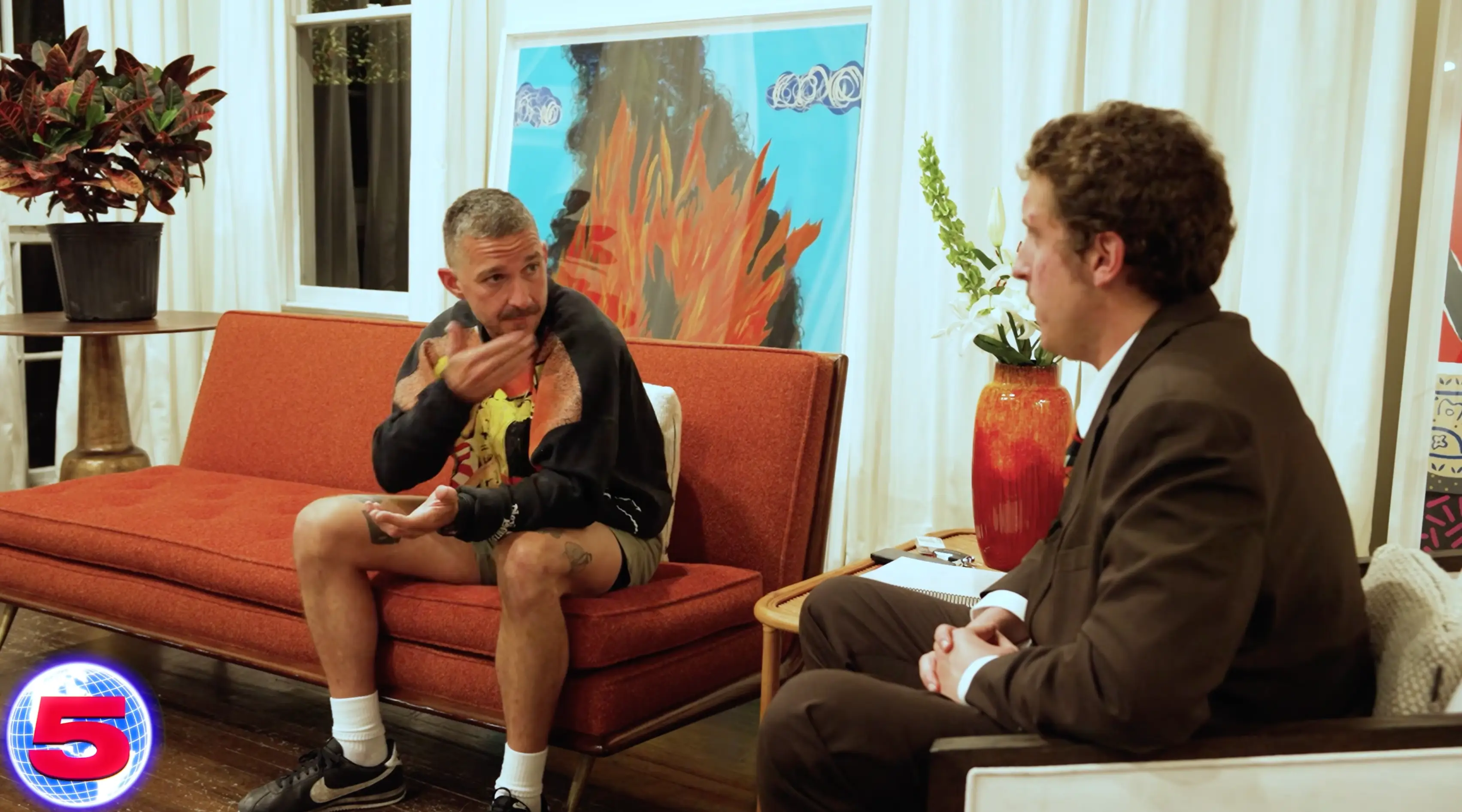LaBeouf said his violent outburst was because someone touched his leg (YouTube/Channel 5)