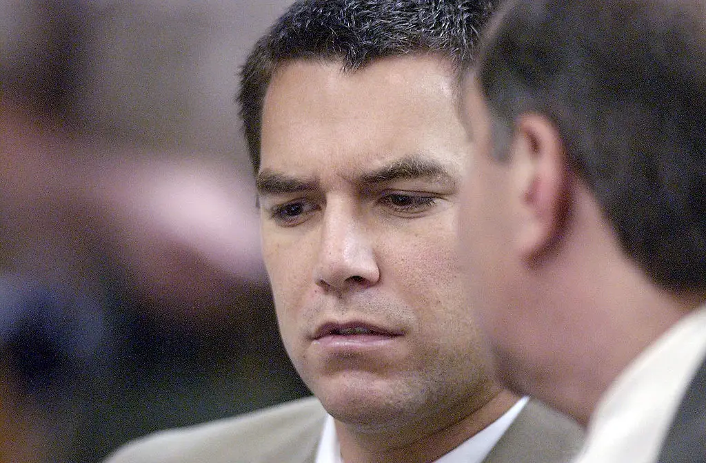 Scott Peterson was arrested and charged with first-degree murder in the death of his wife and second-degree murder in the death of their unborn son (Photo by Al Golub-Pool/Getty Images)