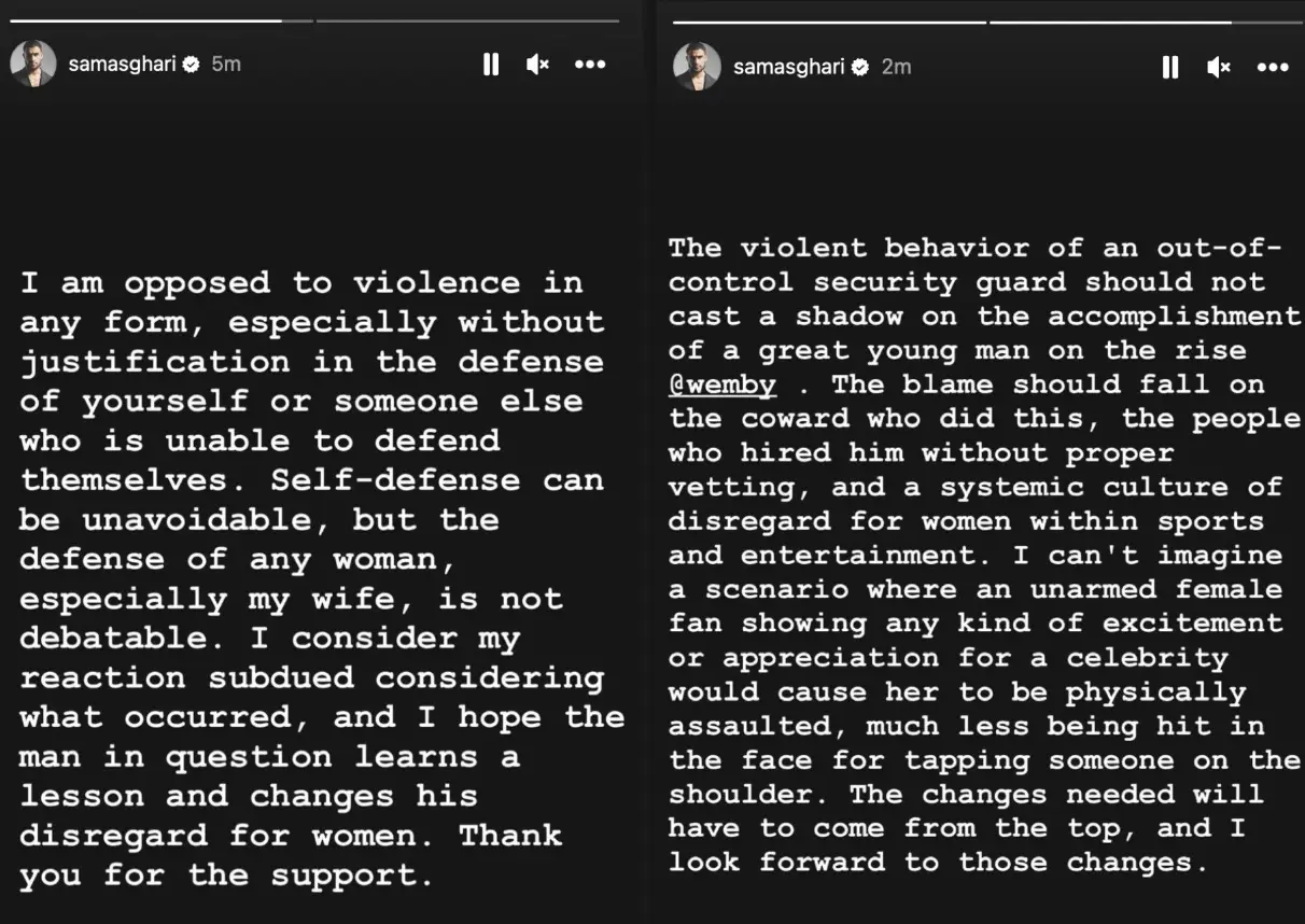 Sam Asghari said he hoped the security guard 'learns a lesson'.