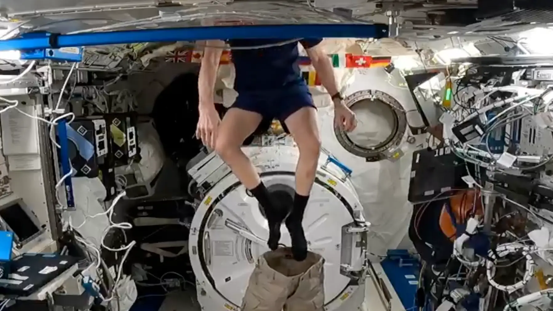 NASA astronaut seen with his pants down on the ISS trying to perform bizarre challenge in space