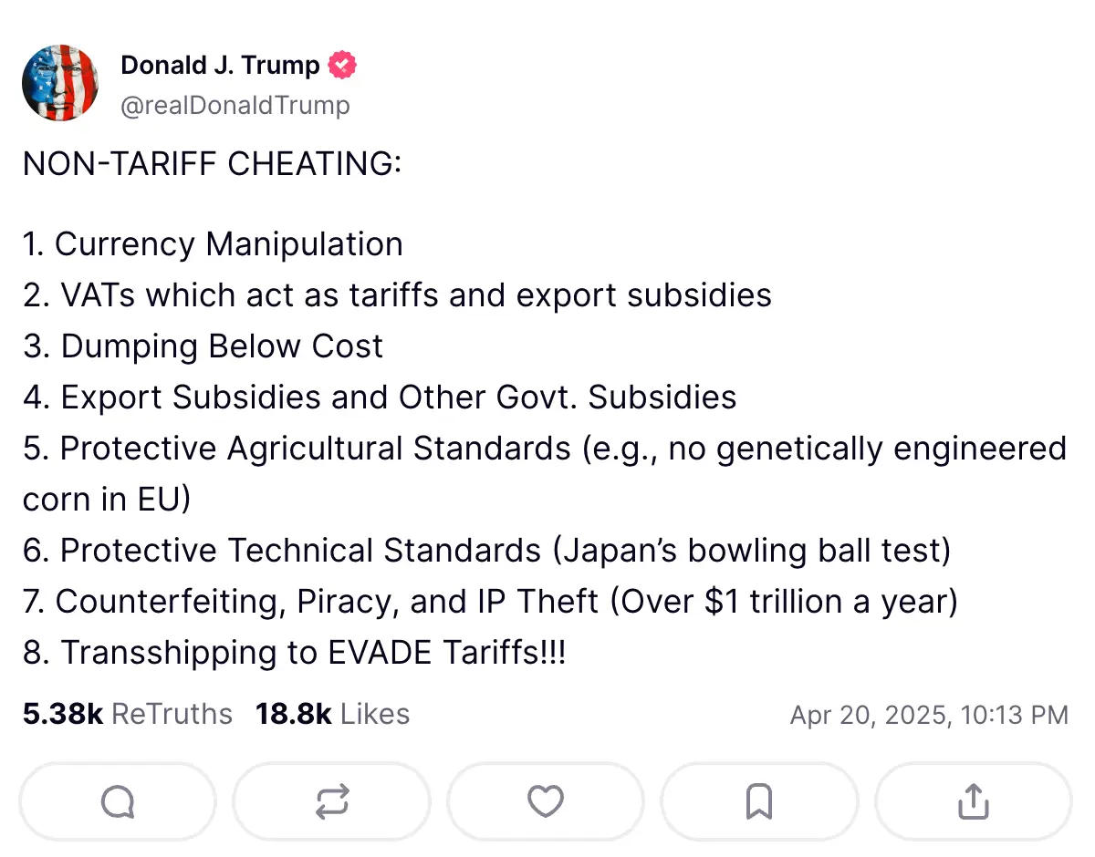 Trump issued the list yesterday (realDonaldTrump/Truth Social)