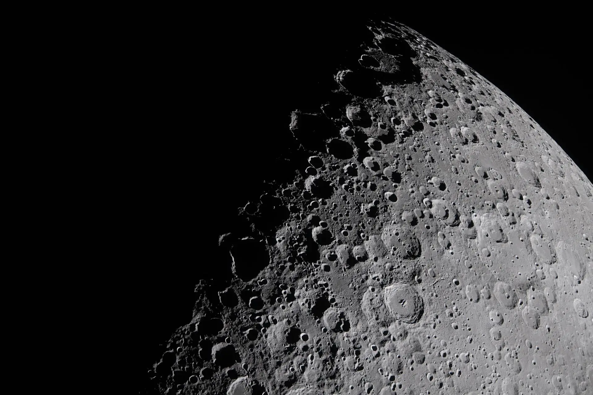 The crew captured a portion of the Moon coming into view along the terminator - the boundary between lunar day and night (NASA)