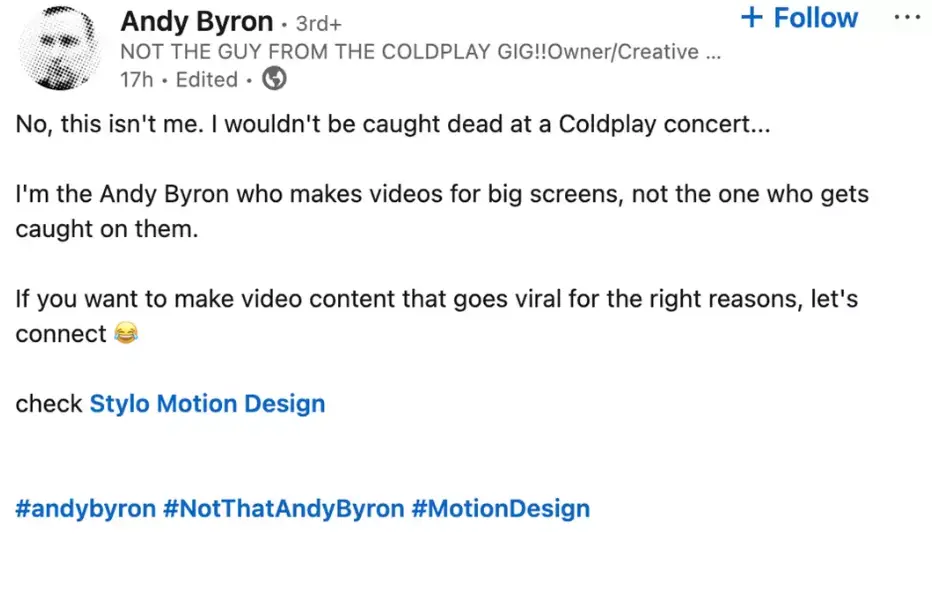 Another Andy Byron has spoken out (LinkedIn/andybyrongraphics)