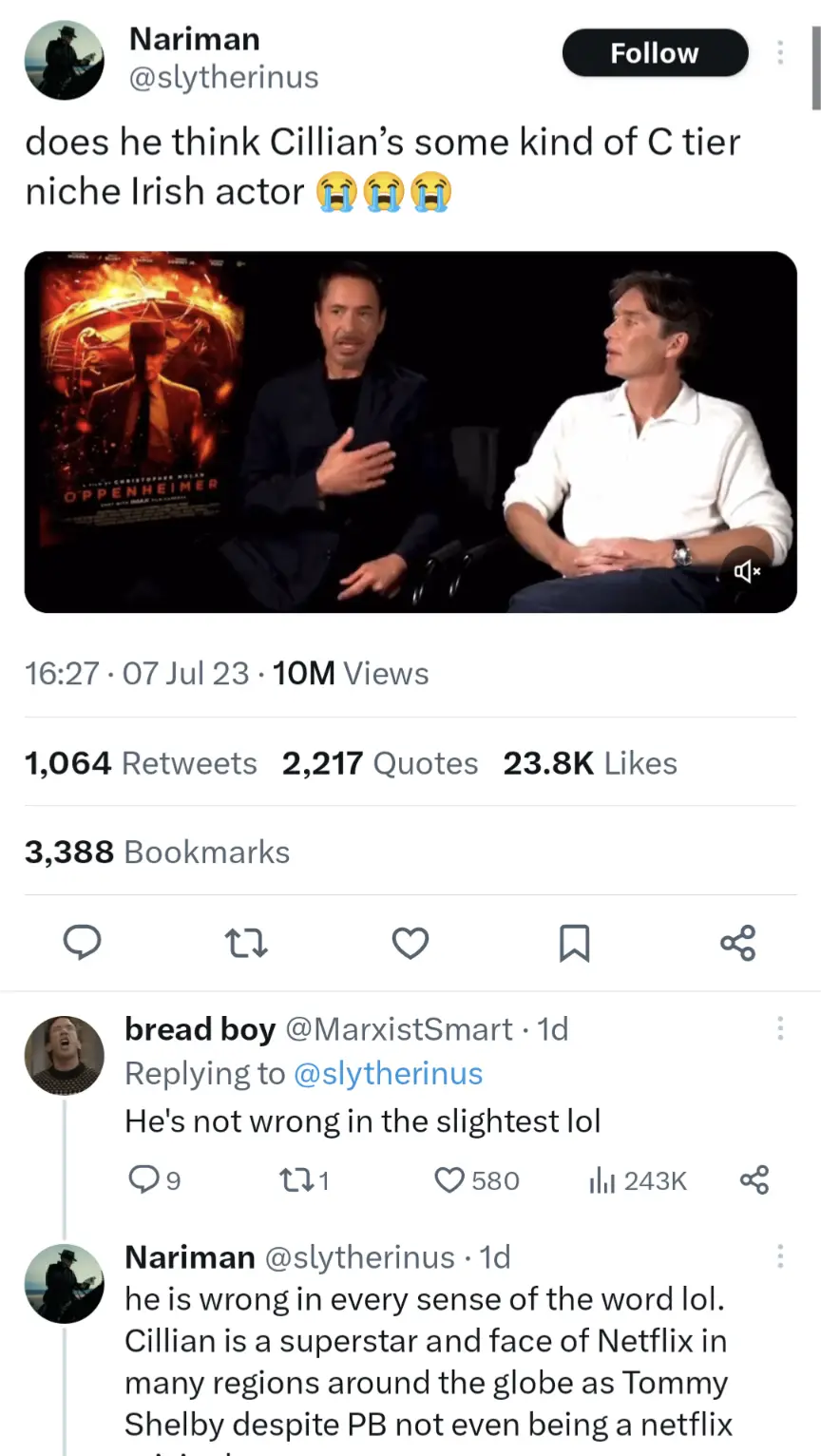 Murphy has been a long-time actor with six Nolan films to date.