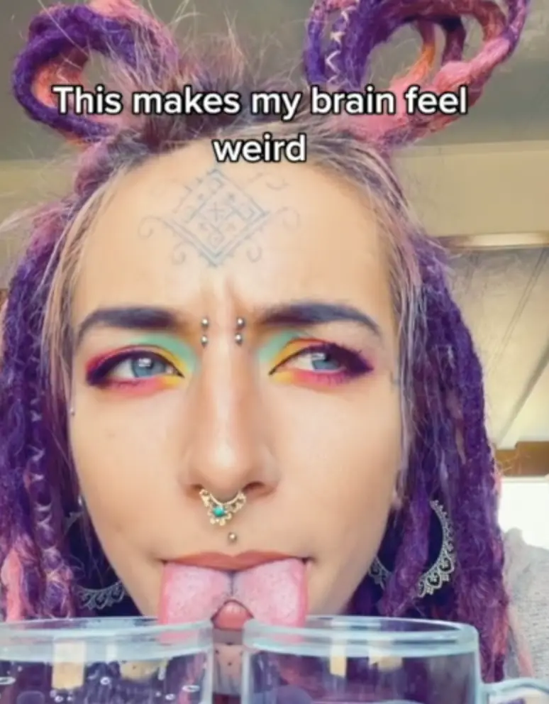 Brianna used her split tongue to try two drinks at once.