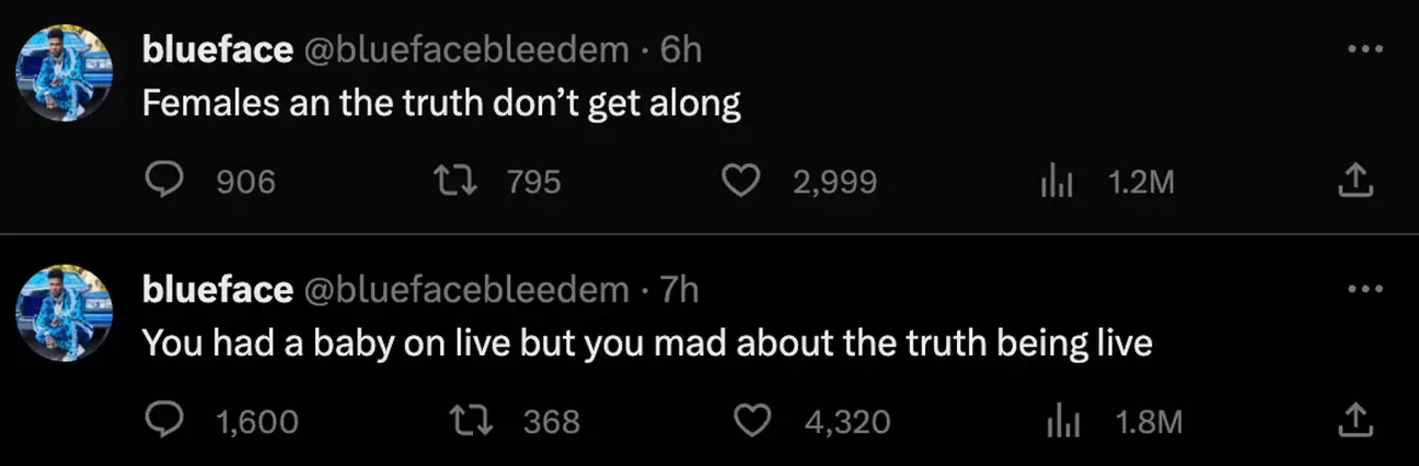 Fans were quick to voice their outrage over Blueface's tweets.