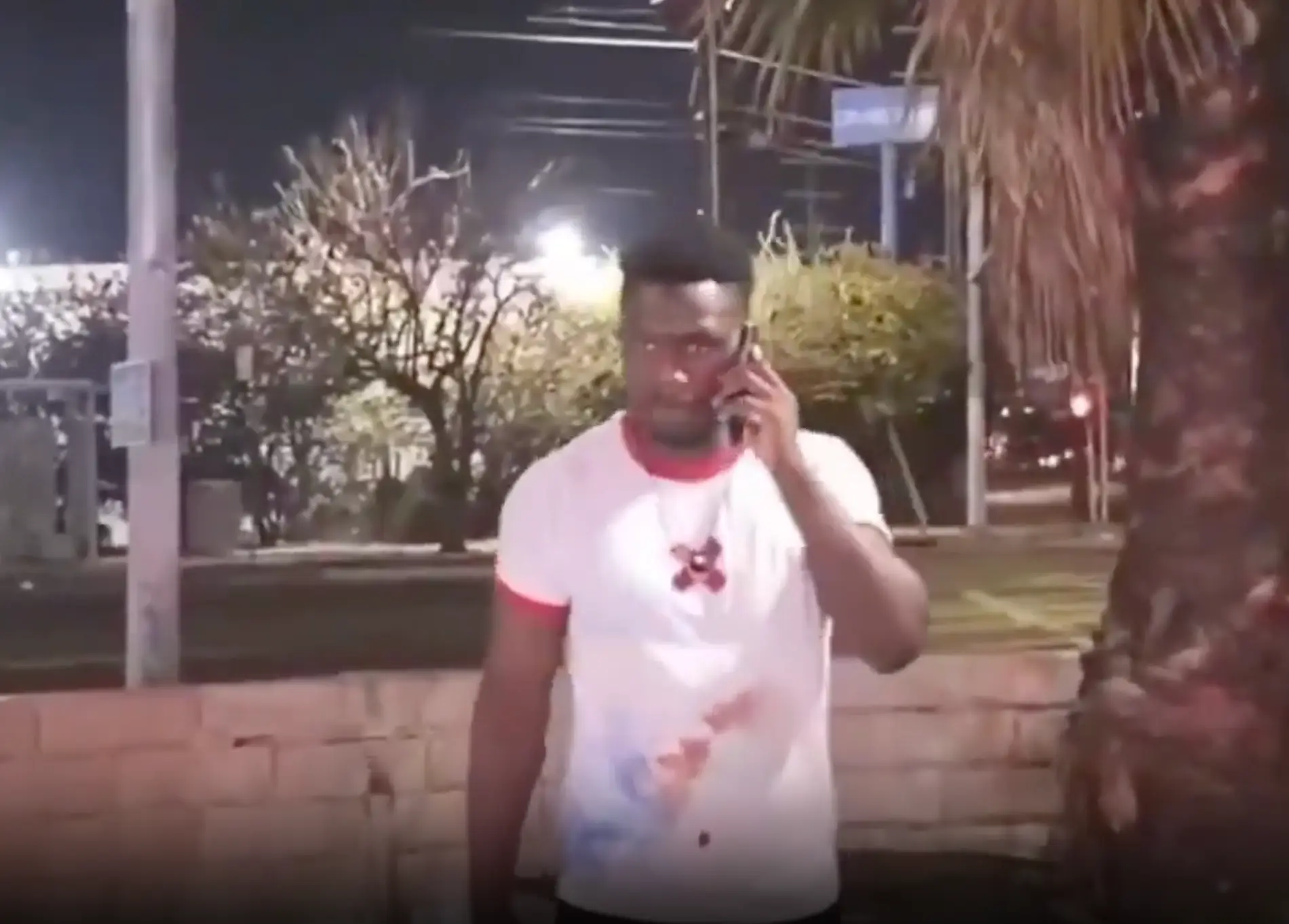 The fighter is reprimanded by the person on other end of the phone after the incident (@DahtSick/Twitter)