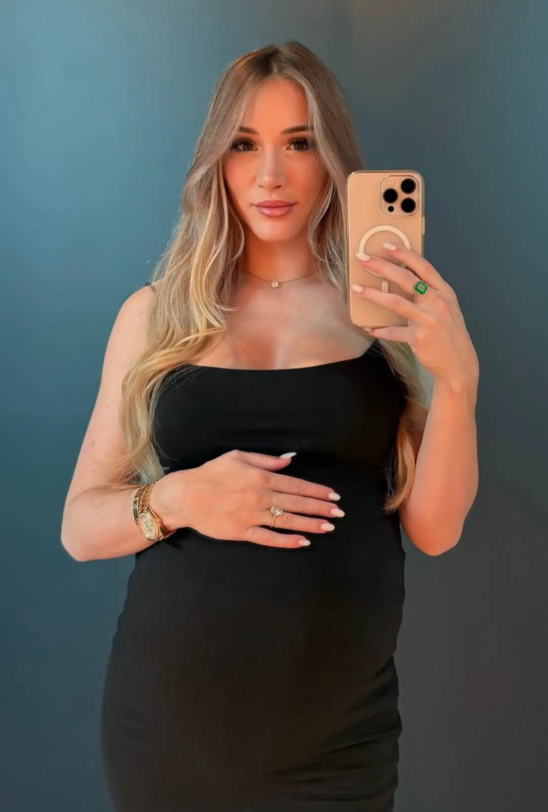 Mikhaila Peterson, pictured pregnant in March, adopted a strictly carnivorous diet due to autoimmune responses she was having from eating certain foods (Instagram/mikhailapeterson)