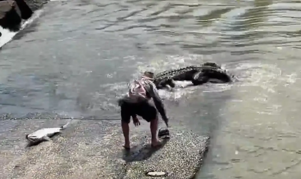 The fisherman's dad stepped in to save his son's hat.