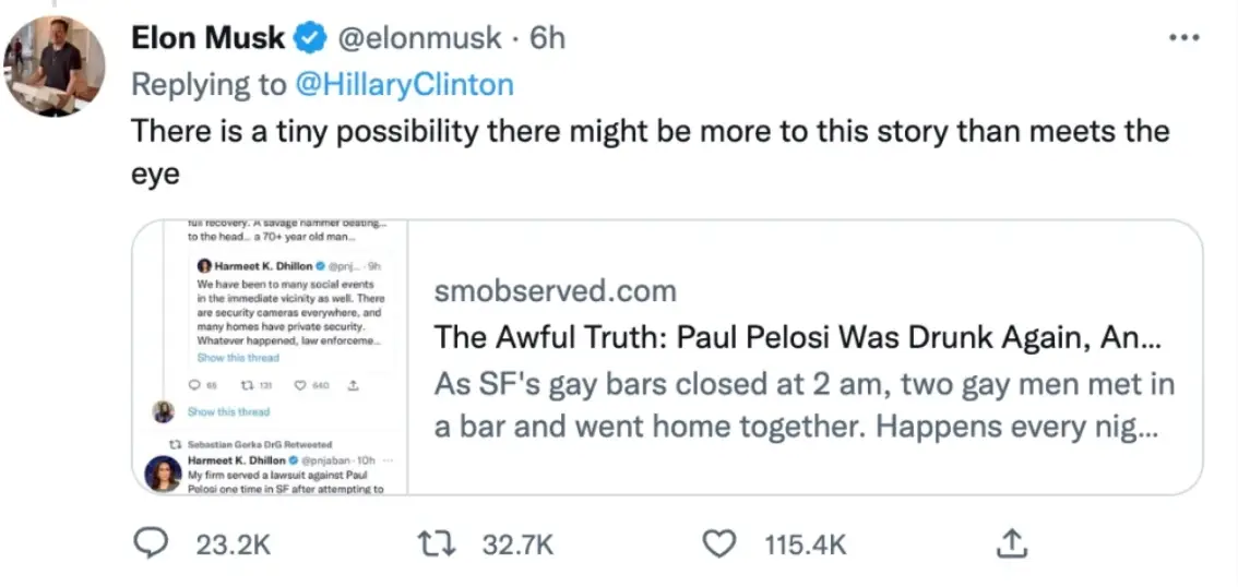 Elon was replying to Hilary.
