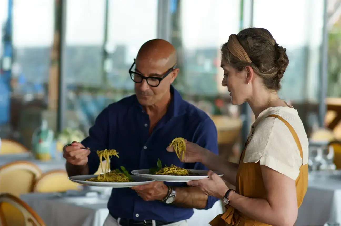 Tucci with wife Felicity Blunt in Stanley Tucci: Searching For Italy.