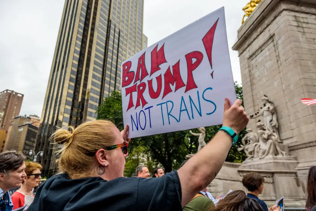 Protestors gathered in New York to picket against discrimination towards the LGBT community back in 2017 following Trump's decision to ban transgender people from serving in the US military (Erik McGregor/LightRocket via Getty Images)