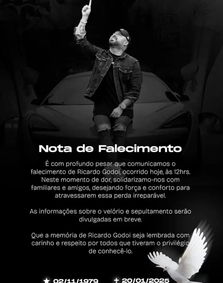 The notice confirmed his death (Instagram/@ricardo.godoi.official)