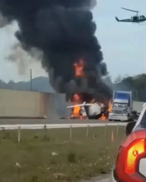 The plane was carrying five individuals when it crashed onto the I-75 outside Naples on February 11, 2024. (FOX 13)