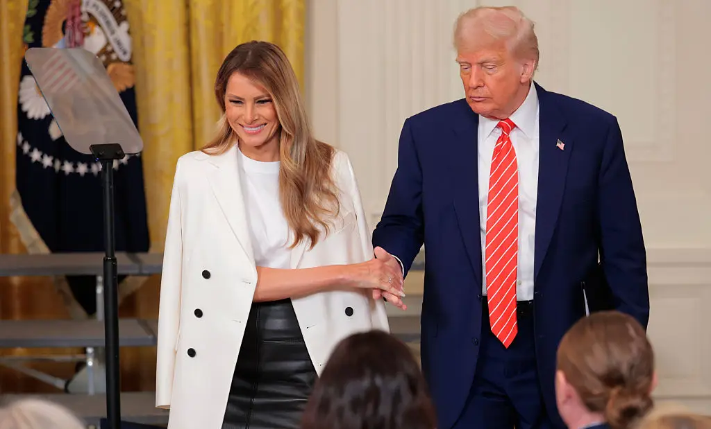 Melania in a rare appearance with her husband in the White House earlier today (Anna Moneymaker/Getty Images)