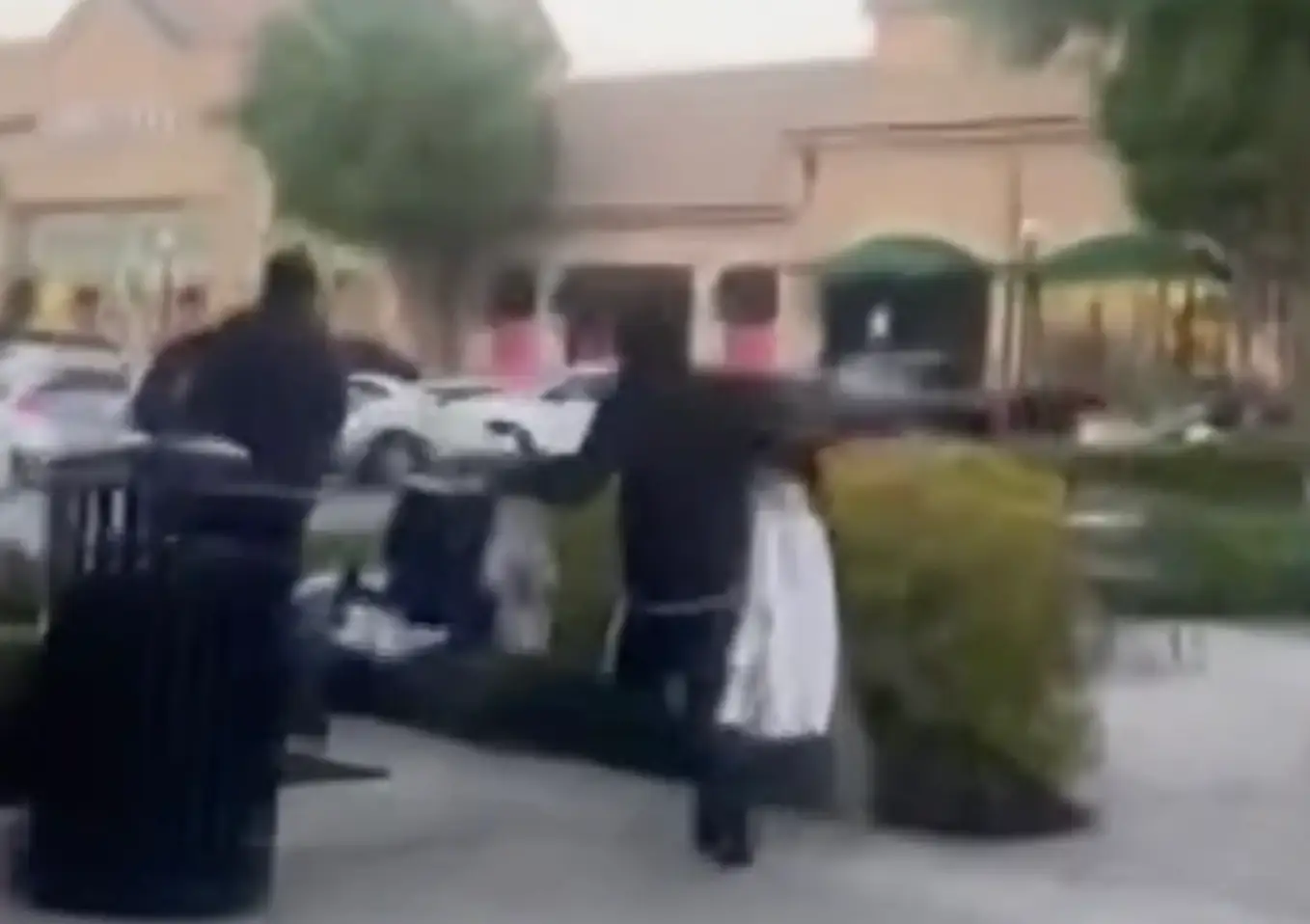 The women followed the thieves outside.