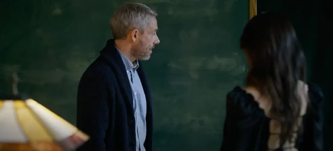 Jenna Ortega and Martin Freeman cross the line.