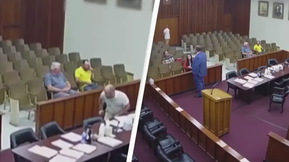 Guilty defendant casually walks out of courtroom to freedom when nobody is looking