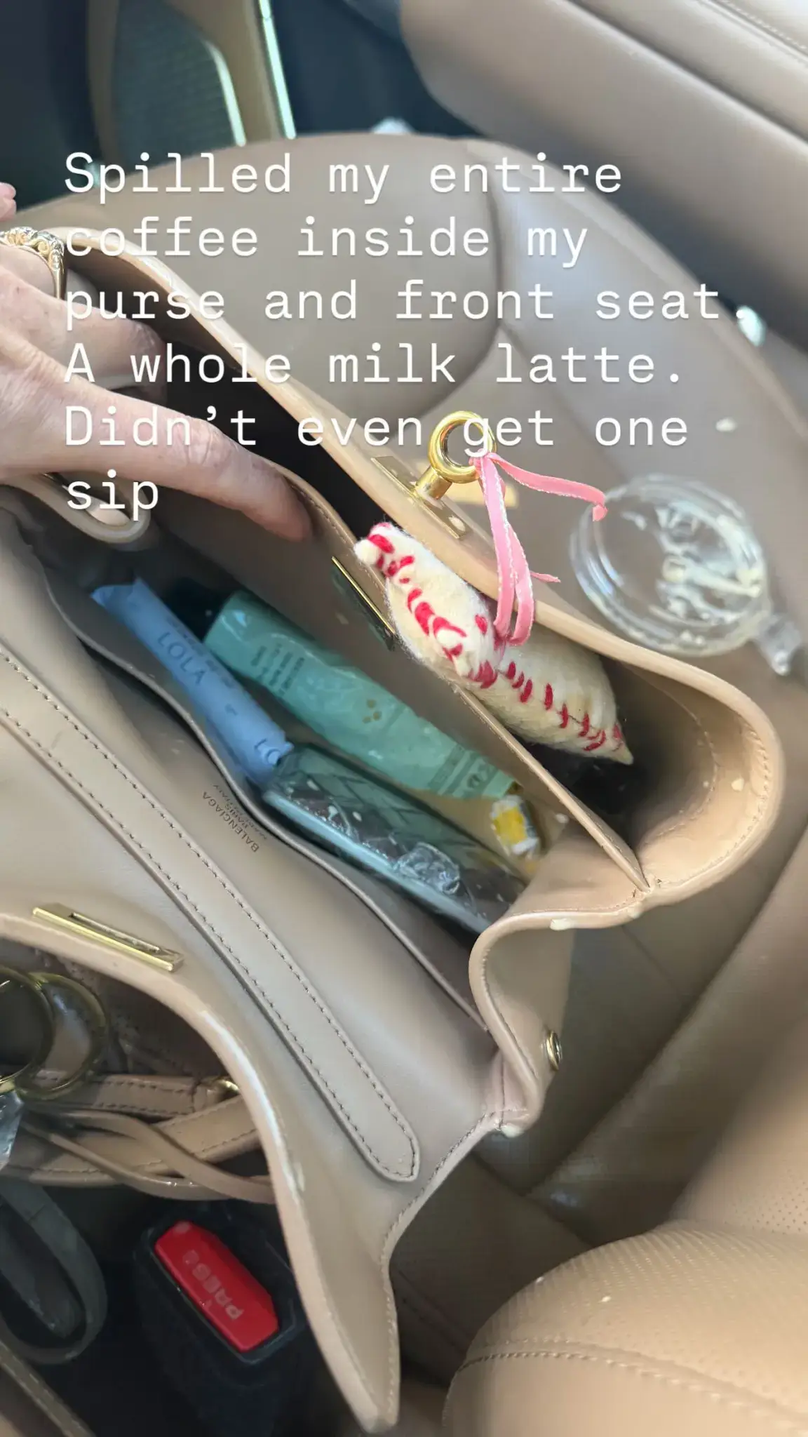 Hilary Duff shared how she accidentally spilt an entire cup of coffee over her expensive Balenciaga bag (Instagram/@hilaryduff)