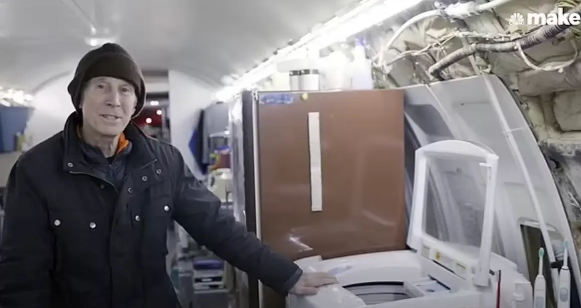 Bruce Campbell inside his plane/house.