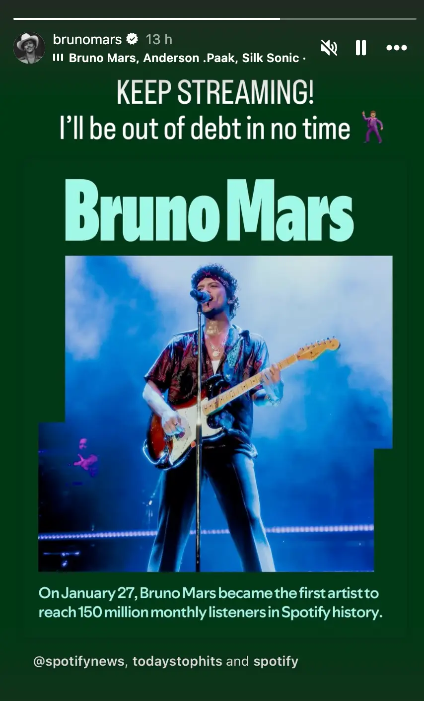 Bruno Mars addressed his 'debt' on socail media (@brunomars/Instagram)