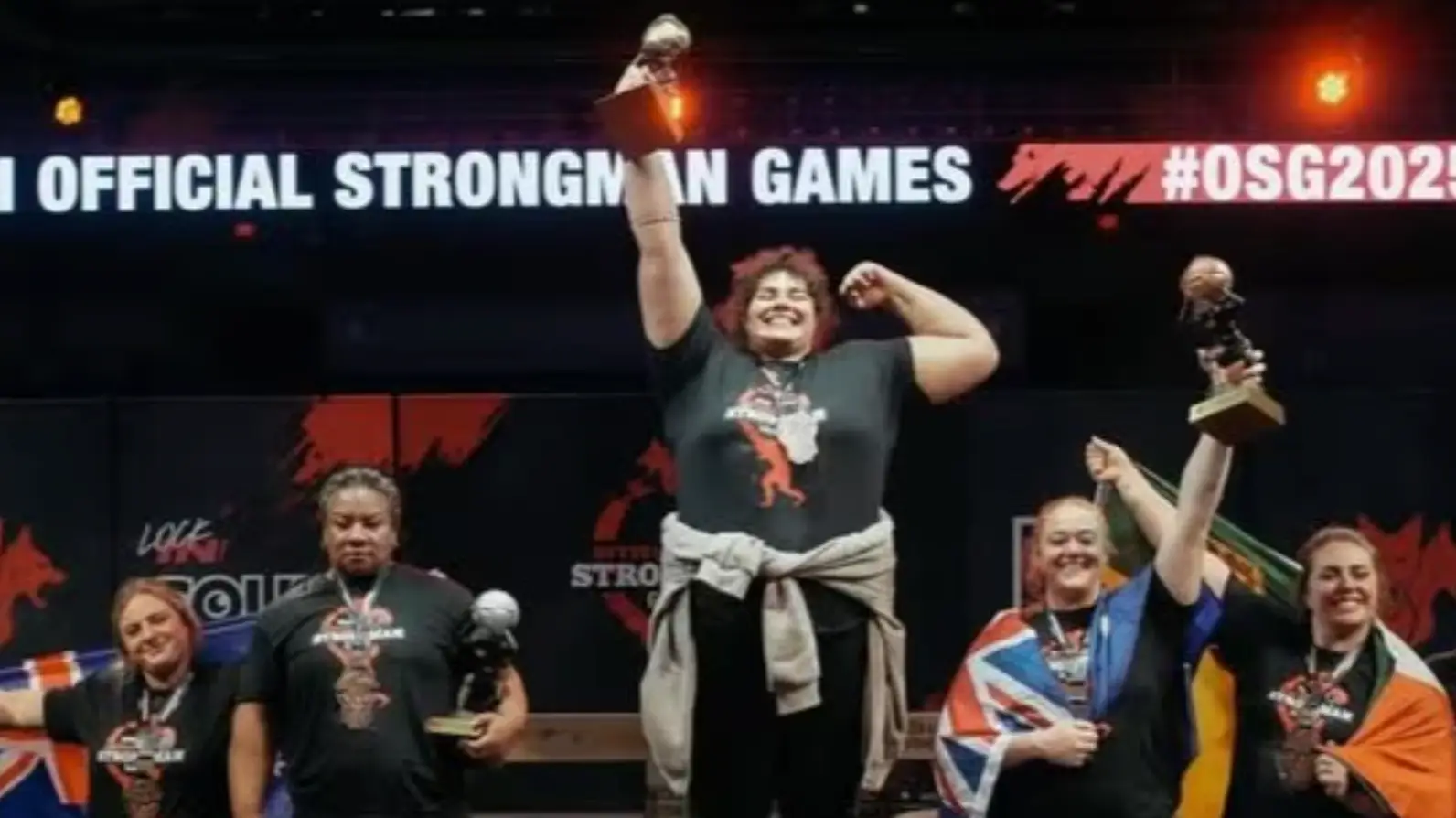 Jammie Booker (centre) was disqualified from the competition (Instagram/@officialstrongmangames)