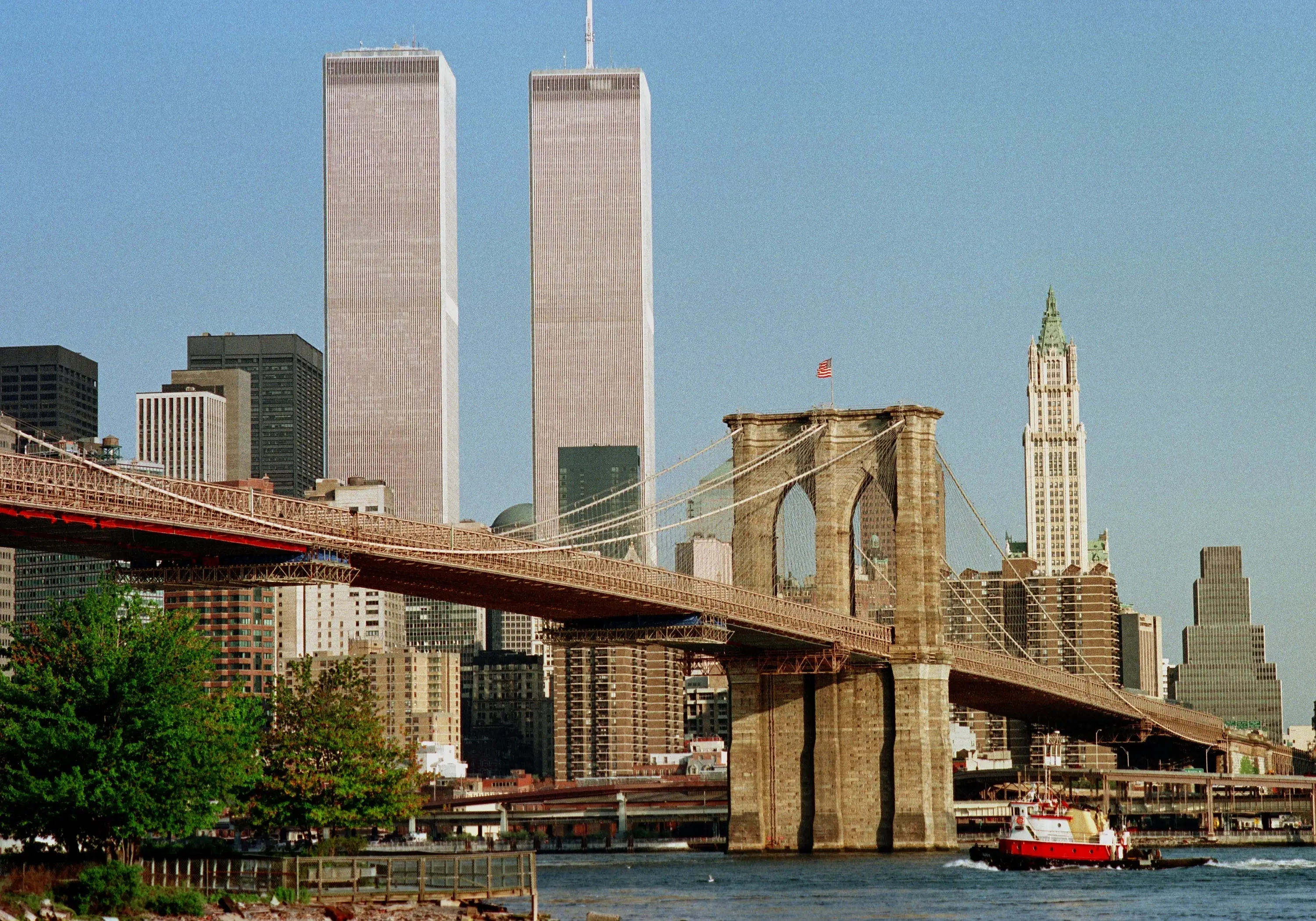 Brooklyn Bridge and the World Trade Center pictured in 1999 before the attacks (Unkel/ullstein bild via Getty Images)