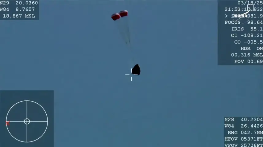 The Dragon's parachutes were deployed before hitting the waters (NASA)