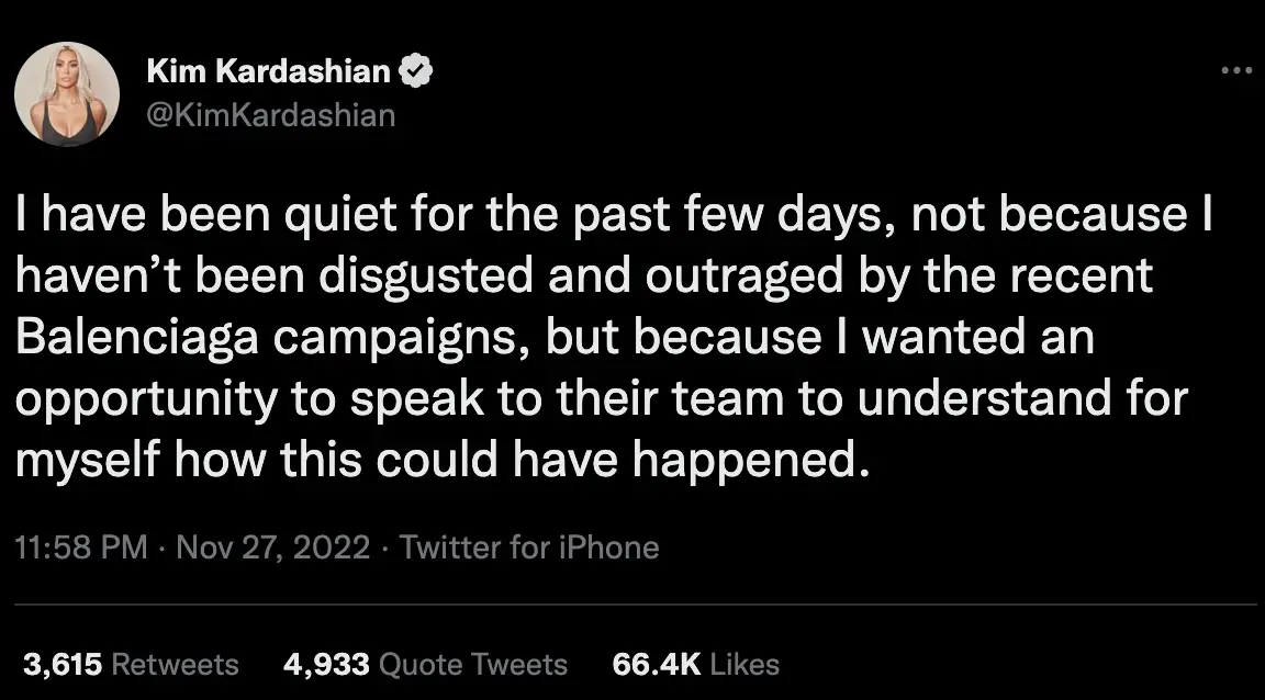 Kim Kardashian called out the brand. Credit/Twitter 