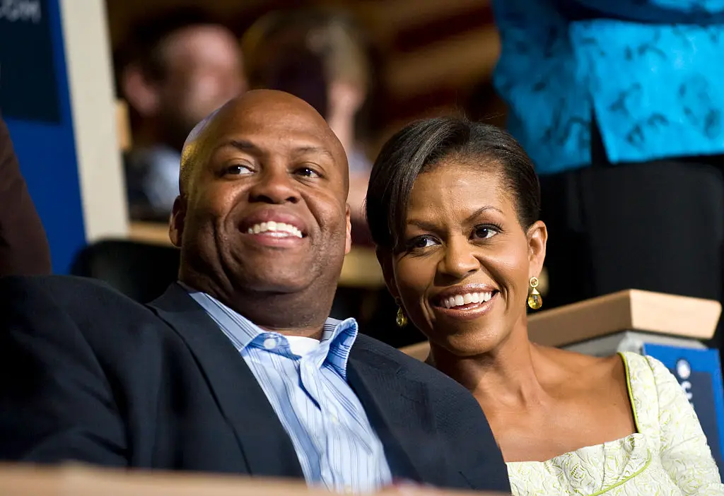 Michelle Obama, listening in as co-host, was quick to weigh in on her brother's parenting method too, offering her approval of the approach with a simple "well done."(Photo by Rick Friedman/Corbis via Getty Images)