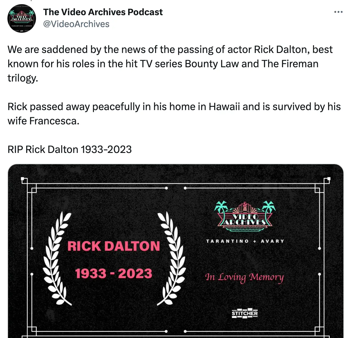 Quentin Tarantino announced Rick Dalton's death.