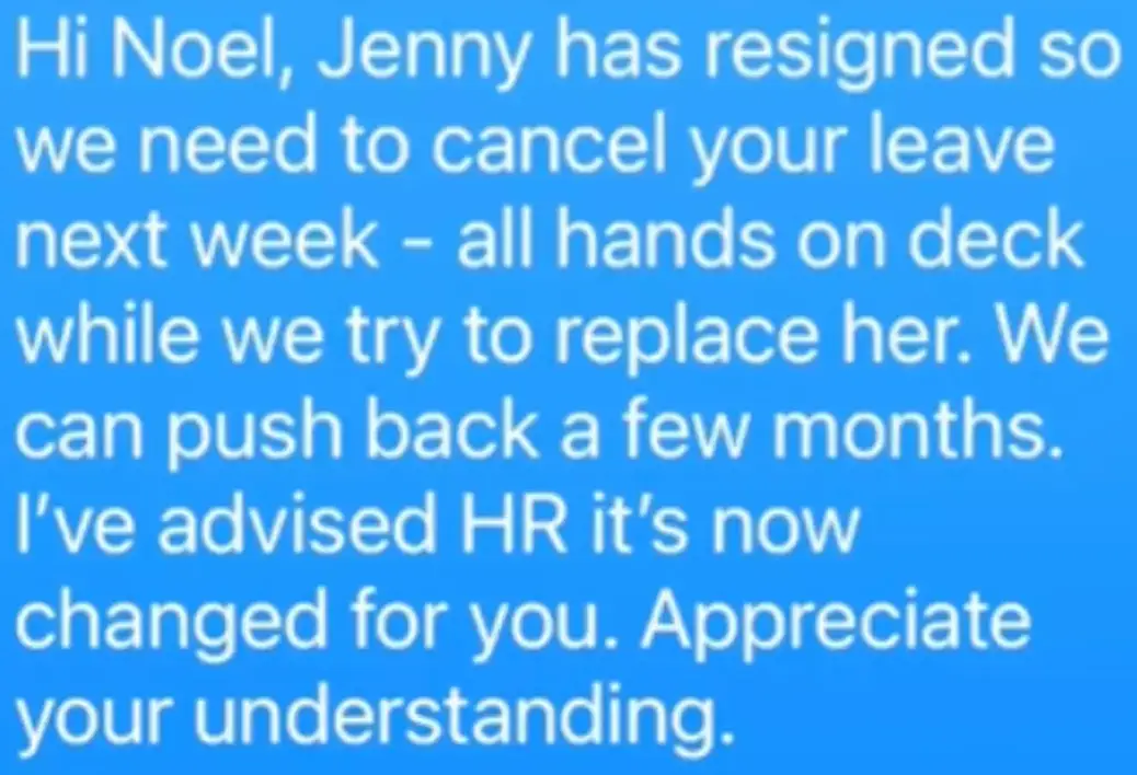 The boss attempted to cancel the holiday via text (TikTok/@theoutsourcingexpert)