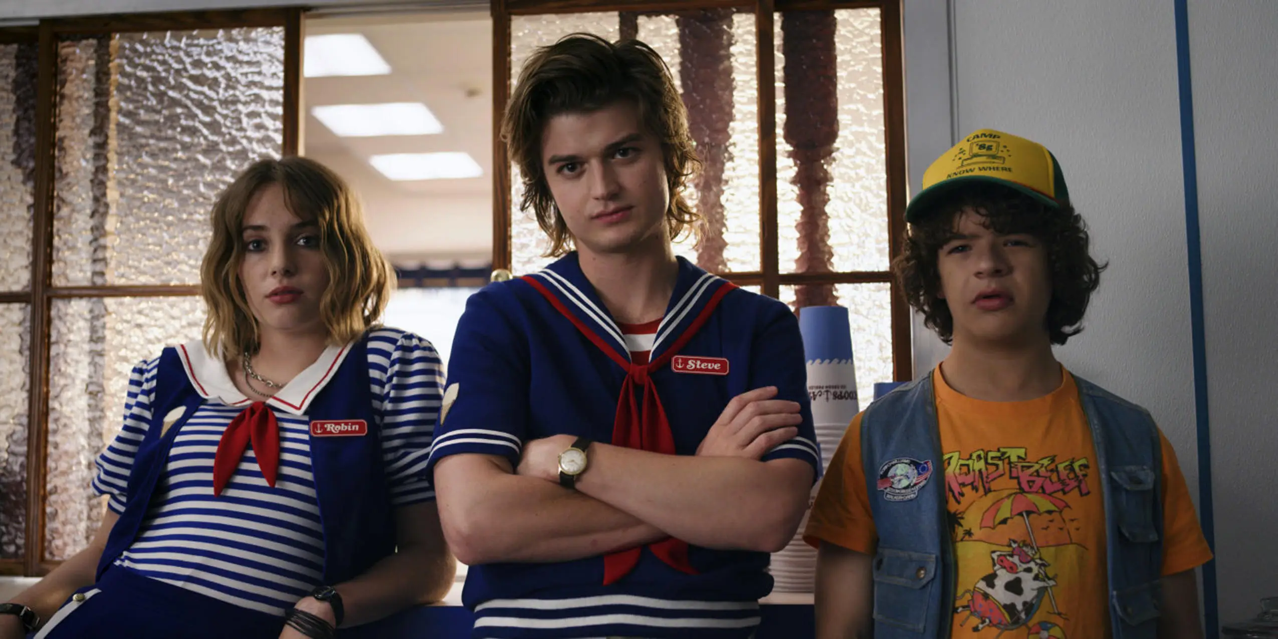 Stranger Things stars Maya Hawke, Joe Keery and Gaten Matarazzo (