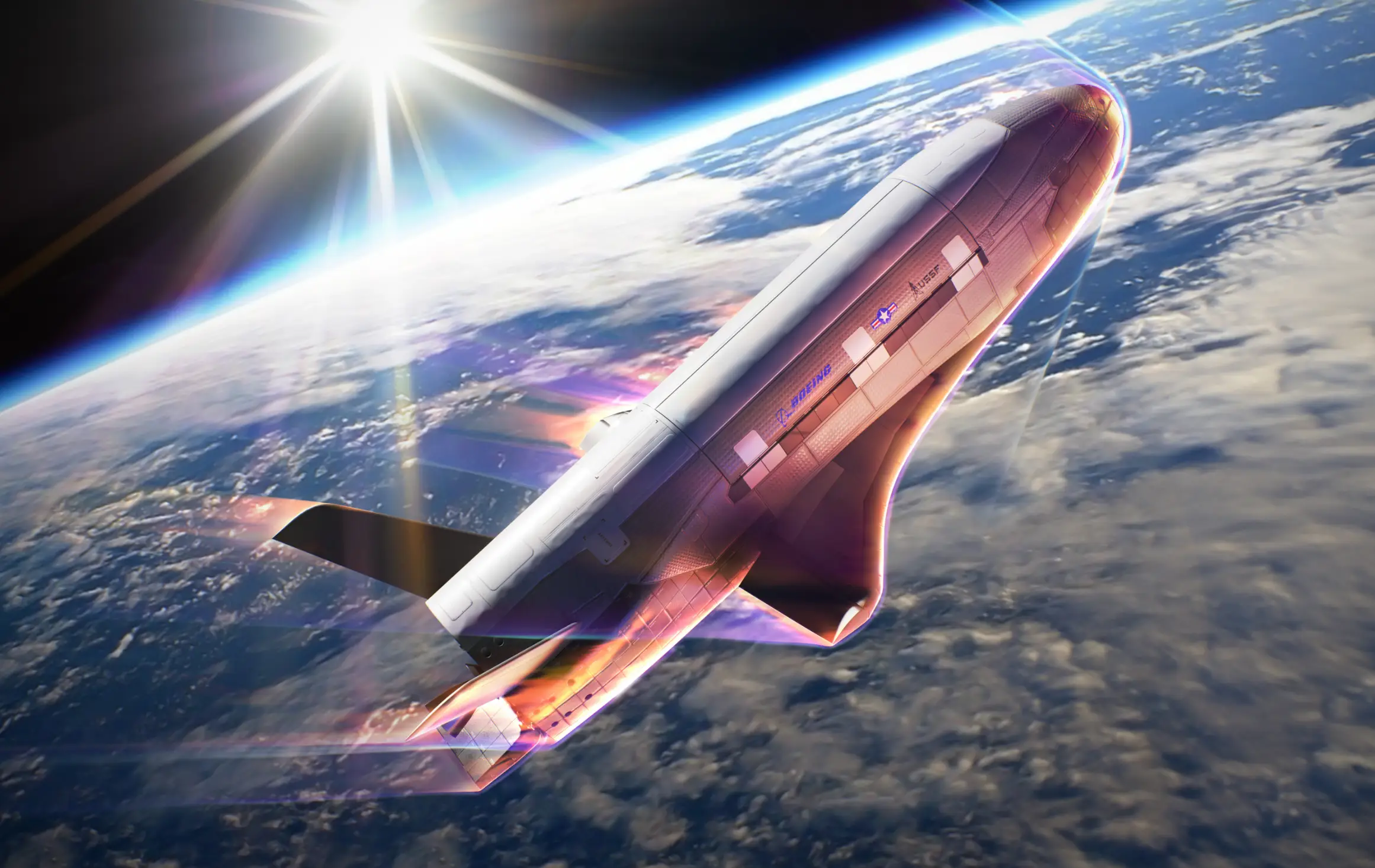An artist impression of the aircraft performing the aerobraking manoeuvre (Boeing Space)