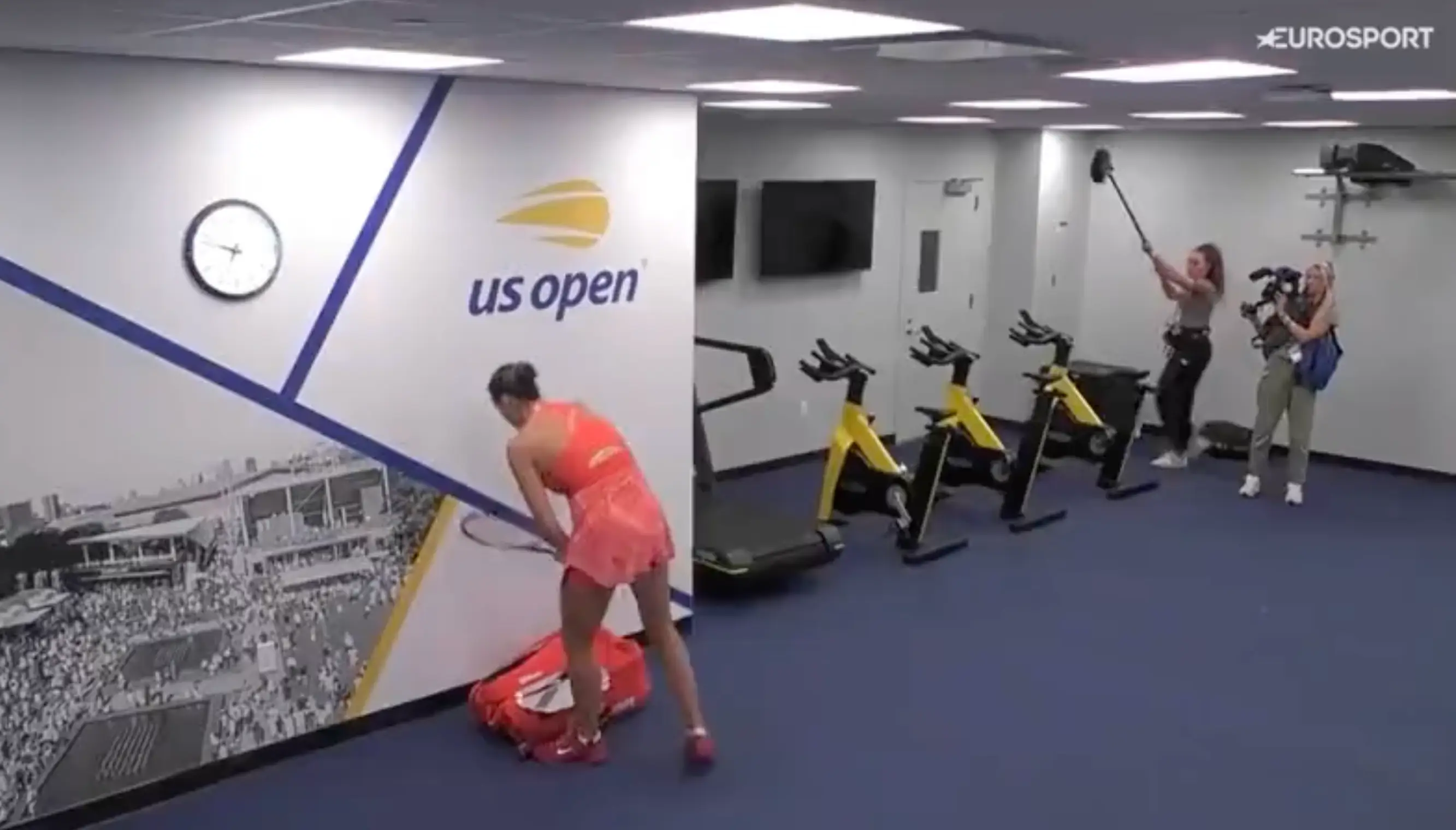 A camera crew appeared to be filming Aryna Sabalenka.