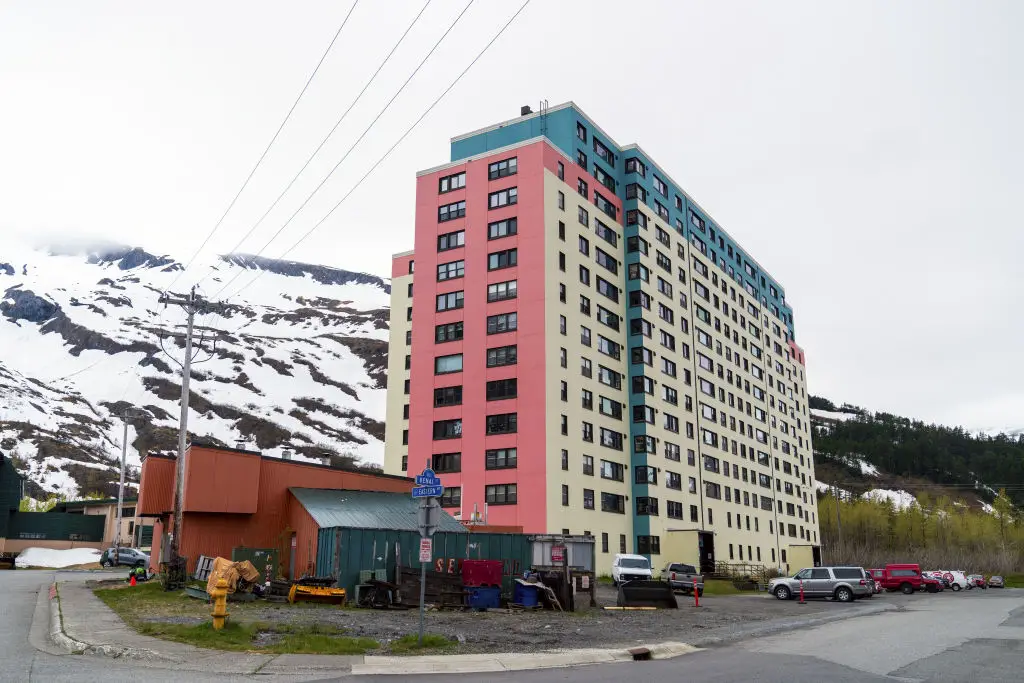 Begich Towers is said to house almost all of Whittier's residents (Hasan Akbas/Anadolu via Getty Images)