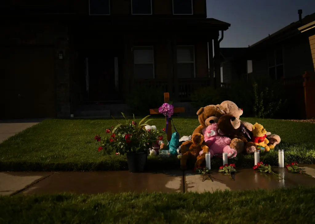 A memorial was set up outside the Watts family home after Shannan and her daughters' deaths (RJ Sangosti/The Denver Post via Getty Images)