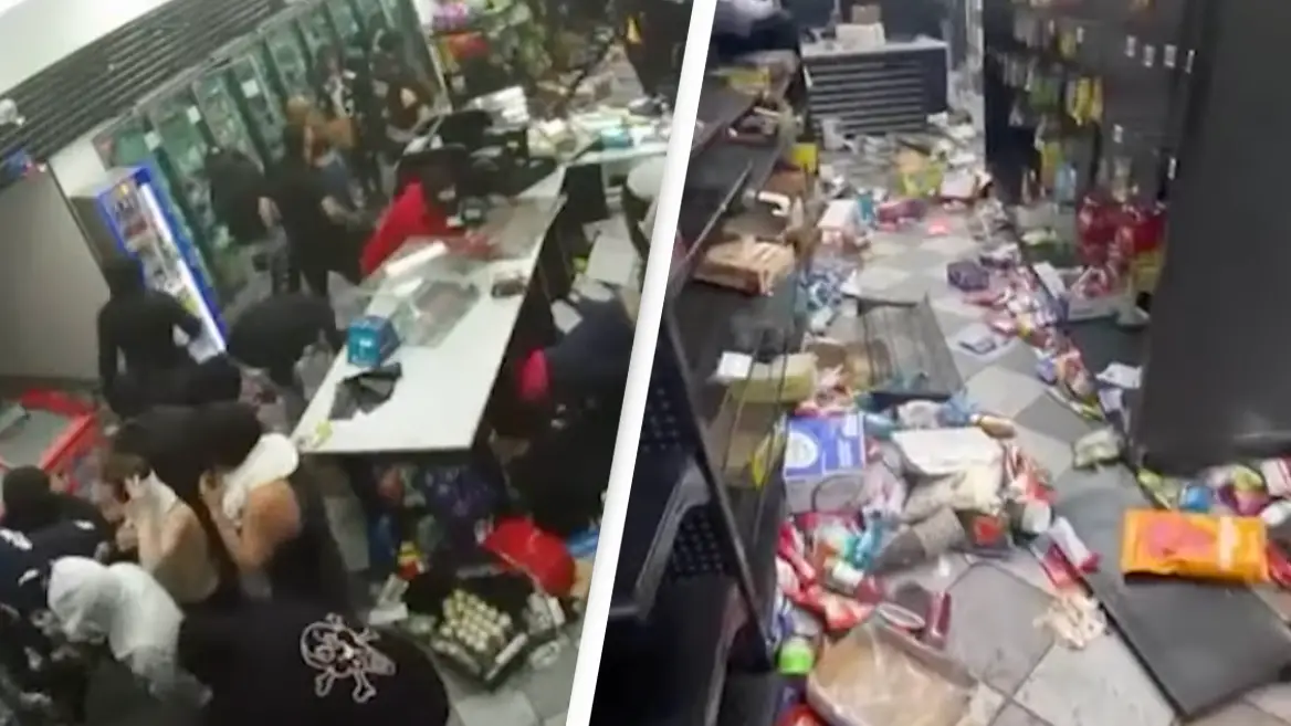 'Nearly 100' robbers break into gas station and ransack shelves in the middle of the night