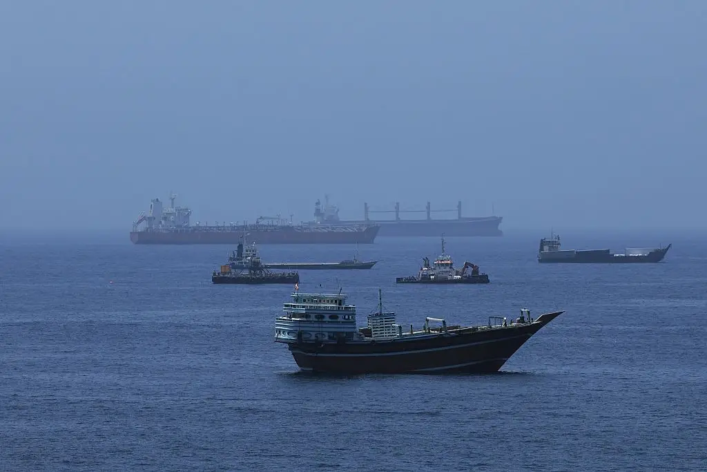 Tankers in the Strait of Hormuz (Shady Alassar/Anadolu via Getty Images)