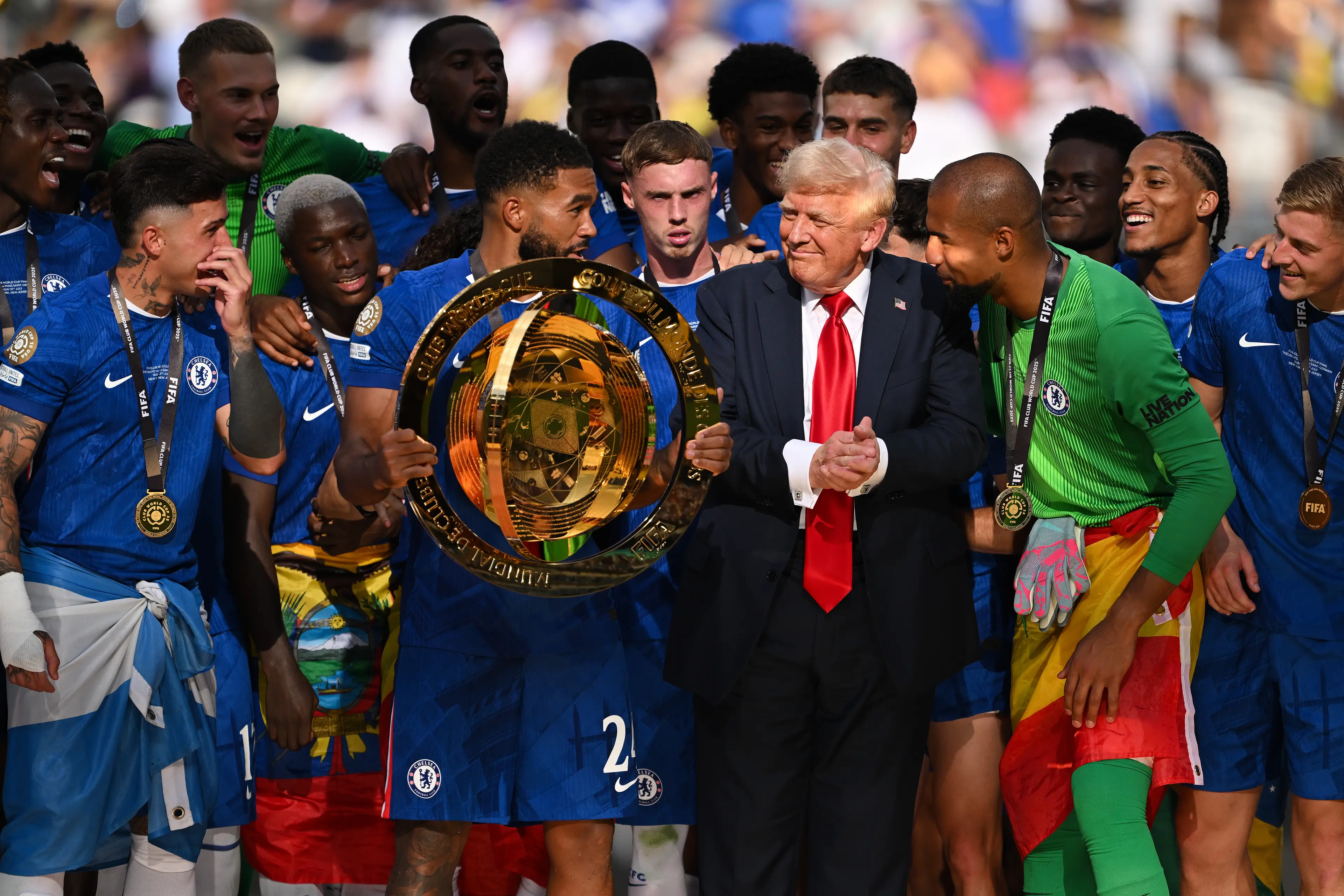 The Chelsea players were left perplexed by Trump's involvement in the celebrations (David Ramos/Getty Images)