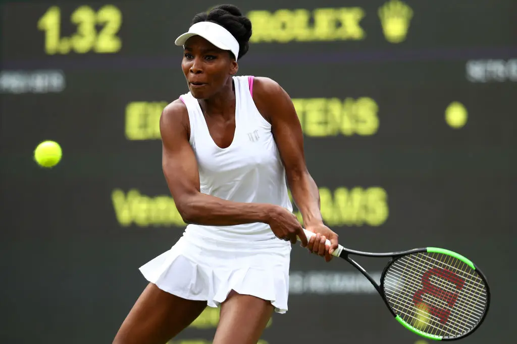 Venus' pink bra strap was seen peeking out during a game in 2017, but was no longer visible after a break (Photo by Michael Steele/Getty Images)