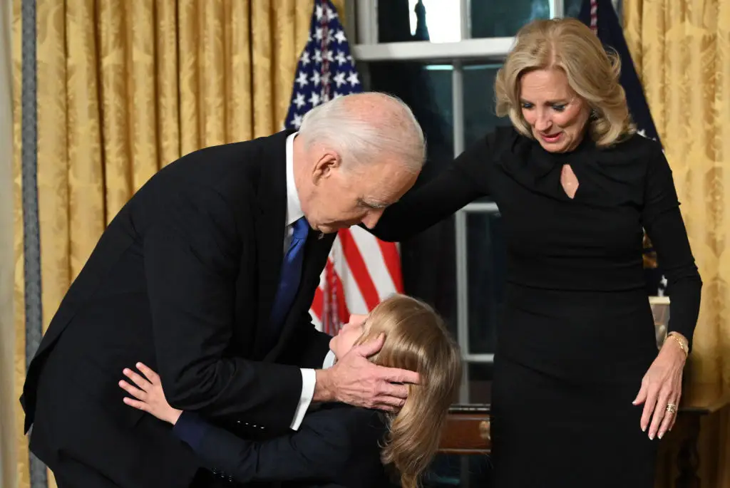 Biden with his grandson, Beau and wife, Jill, after his farewell address from the White House in January (Mandel Ngan - Pool/Getty Images)