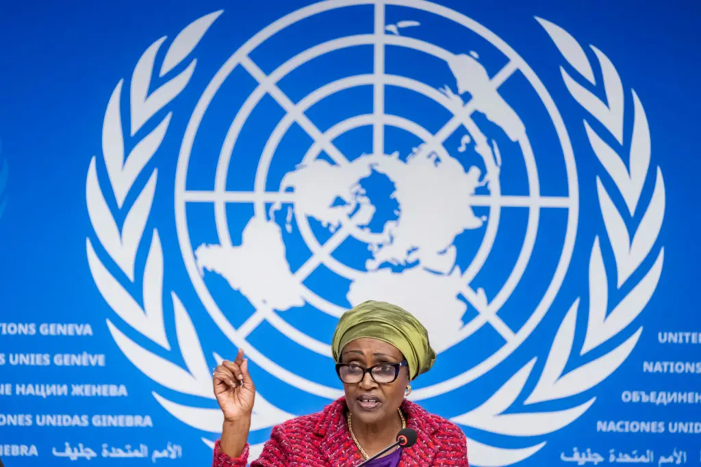 UNAIDS executive director Winnie Byanyima delivers a speech on the impact of US budget cuts on global HIV response during a press conference at the United Nations offices in Geneva on March last year  (Photo by FABRICE COFFRINI/AFP via Getty Images)
