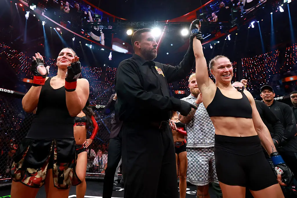 The fight ended in 17 seconds after Rousey performed her signature armbar move. (Sarah Stier/Getty Images for Netflix)